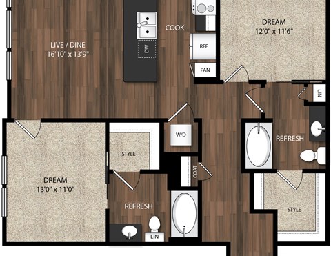 Main Street Flats Apartments Phase II 2x2 C Floor Plan